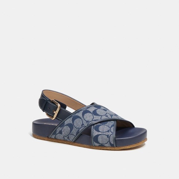 NWT Coach Outlet Adora Sandal In Signature Chambray - Picture 1 of 6